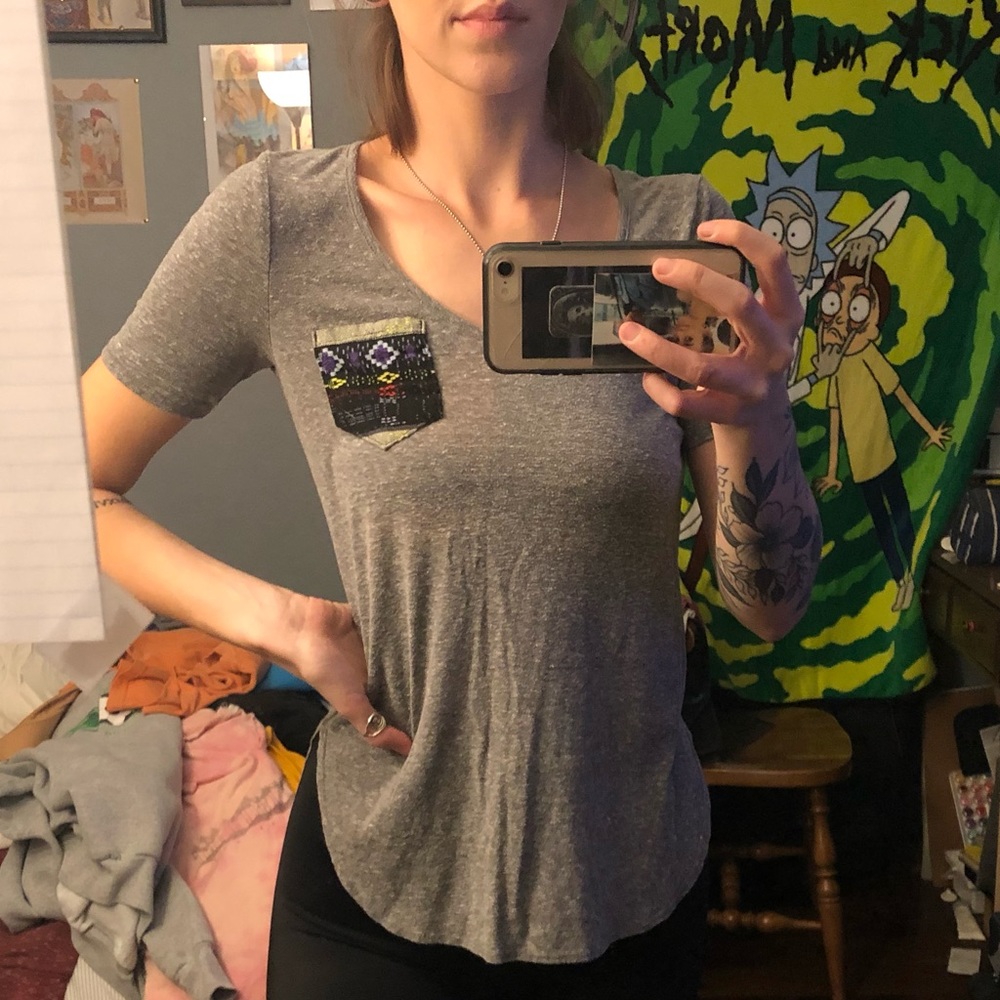 Grey/crochet pocket Pacsun T-shirt